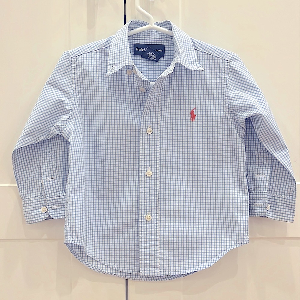 2/$20 Ralph Lauren blue/white 18m cotton long-sleeved button down collared shirt
